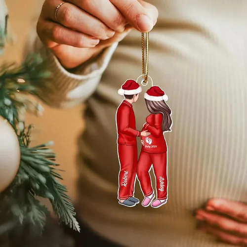 Vista 3 de Adorno de embarazo de Navidad personalizado para padres esperados 2025 – Adorno colgante de embarazo con nombre personalizado, anuncio de nuevo