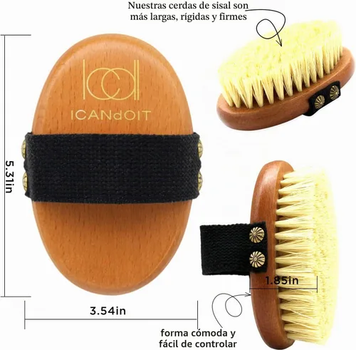 Vista 8 de Cepillo corporal de cepillado en seco, cerdas de sisal, cepillo de masaje exfoliante para celulitis y linfático, mejora la circulación, detiene
