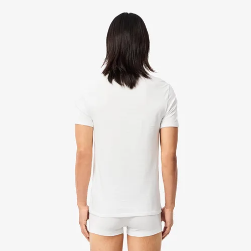 Vista 4 de Lacoste Paquete de 3 camisetas Essentials de cuello redondo de ajuste regular 100% algodón para hombre, Blanco