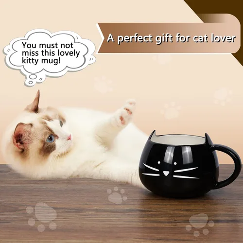 Vista 6 de Koolkatkoo Juego de tazas de café con diseño de gato lindo para niñas y mujeres, tazas de cerámica para parejas de gatitos para amantes