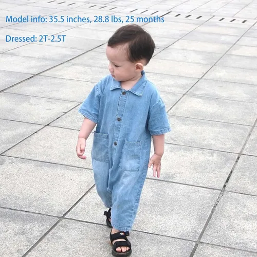 Vista 2 de YJ Back Home Baby Boy Jeans Mameluco infantil de algodón y mezclilla
