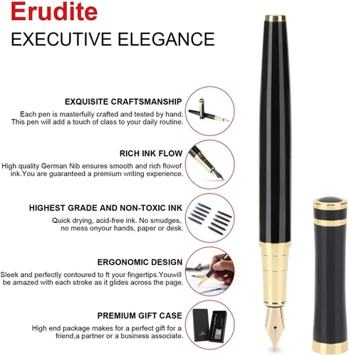 Vista 3 de Cheericome Juego de pluma estilográfica de lujo para hombres y mujeres, bolígrafo de tinta para escritura suave, pluma estilográfica de punta fina