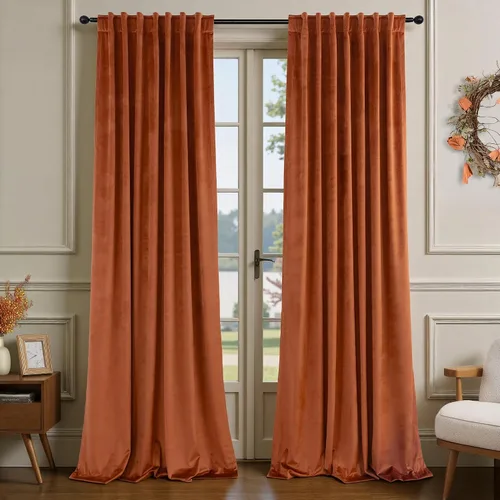 Vista 18 de Cortinas de terciopelo opacas para oscurecer la habitación de 63 pulgadas de largo para sala de estar, comedor, 2 paneles, privacidad pesada