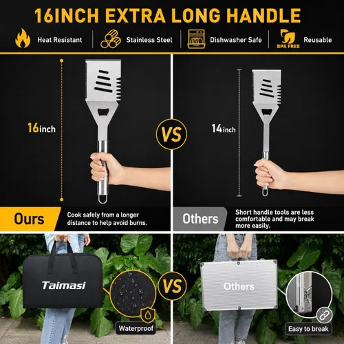 Vista 2 de 34 accesorios para parrilla, regalos para hombres, accesorios de barbacoa resistentes de 16 pulgadas, herramientas de barbacoa de acero inoxidable