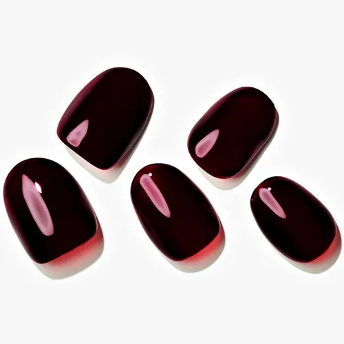 Vista 3 de GLAMERMAID Uñas postizas cortas ovaladas, góticas, hechas a mano, color burdeos gótico, pegamento de gel para otoño, 24 unidades, brillantes