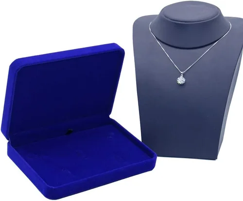 Vista 2 de Conjuntos de joyas de boda Caja de terciopelo Collar Pendiente Anillo Display Case Soporte de almacenamiento (azul)