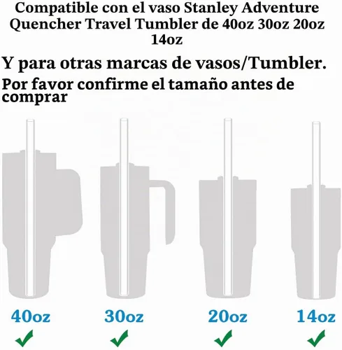 Vista 3 de 15 popotes de repuesto de 3 tamaños para vasos Stanley de 20 onzas, 24 onzas, 32 onzas, 40 onzas, popotes transparentes reutilizables de plástico