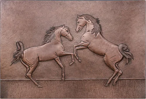 Vista 10 de Kitchen Backsplash, Two Rearing Horses Copper Backsplash, Custom Copper Backsplash Panel, Handmade Copper Backsplash Tile, Indoor Outdoor Wall Decor