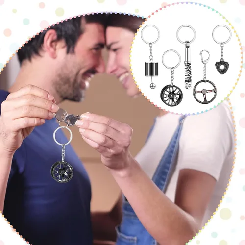 Vista 6 de Tallew Juego de 5 llaveros de automóvil para hombres, llaveros de metal geniales para entusiastas del automóvil, regalos para mujeres y hombres