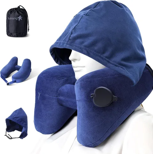 Vista 8 de Sunany Almohada cervical de viaje para almohada de avión que soporta cómodamente la cabeza, el cuello y la barbilla, almohada de viaje inflable