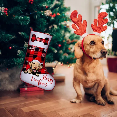 Vista 5 de Calcetines de Navidad personalizados para perros y gatos, 42 patrones de perros y mascotas, calcetines de Navidad personalizados con nombres, adorno