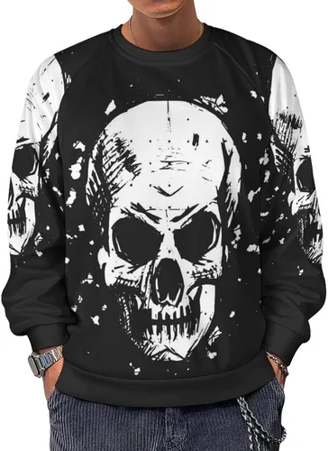 Vista 2 de White Human Skull - Sudadera de manga larga con cuello redondo para hombre