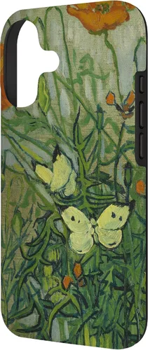 Vista 2 de Vincent Van Gogh - Carcasa para iPhone 17, diseño de mariposas y amapolas
