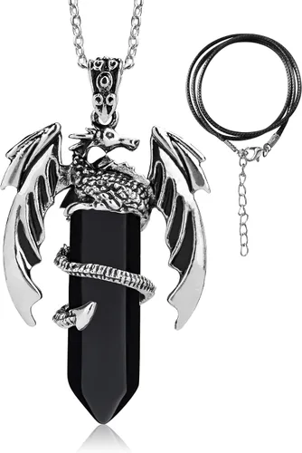 Vista 22 de Collar de dragón – Colgante hexagonal de plata envuelto en cristal con cristal natural – Joyería genial para hombres y mujeres