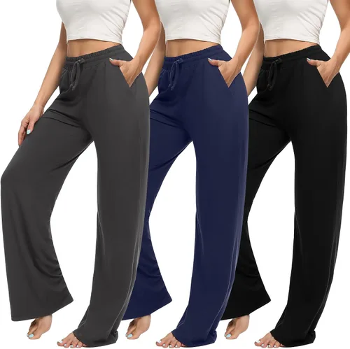 Vista 12 de Envlon - Pantalones de yoga para mujer, sueltos, ligeros, pantalones de entrenamiento, con cordón, cómodos, joggers casuales, con bolsillos Negro