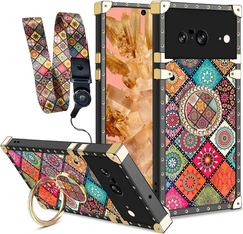 Vista 33 de nancheng Funda para Google Pixel 6 de lujo, diseño de abeja, corazón y abeja, chapado en oro, con anillo de diamante de 360°, correa de cordón