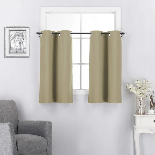 Vista 7 de Rooney Cortinas cortas negras para ventana, cortinas opacas con aislamiento con ojales, para cocina, sótano, oficina, 2 piezas, 30 x 36 pulgadas por