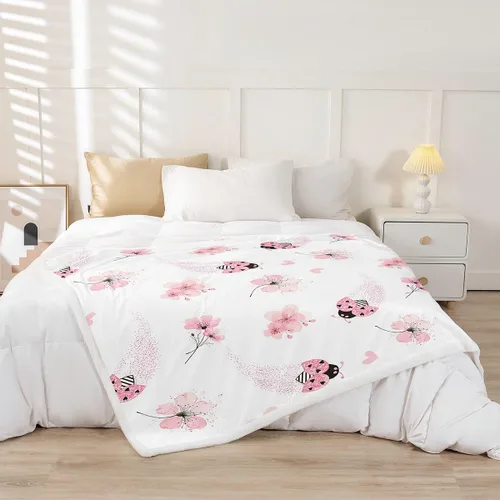 Vista 2 de Manta de forro polar con diseño de mariquita, diseño de mariquita, color rosa degradado con purpurina, para sofá o cama, manta Kawaii de dibujos