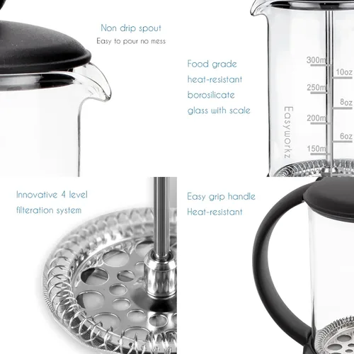 Vista 4 de Easyworkz Eclipse French Press Cafetera de 12 onzas con vidrio de borosilicato