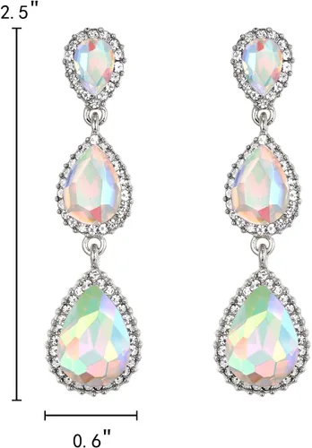 Vista 26 de EleQueen Pendientes de cristal austriaco en tono dorado para mujer, forma de pera de 2.5 pulgadas, color esmeralda