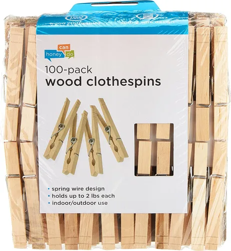 Vista 9 de Honey-Can-Do Pinzas/broches de madera para ropa con resorte., Madera, Marrón, 24-paquete