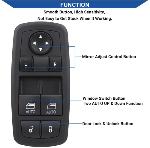 Vista 7 de Obaee Interruptor maestro de ventana, botón de control de energía delantero izquierdo del lado del conductor compatible con Dodge Challenger 2015