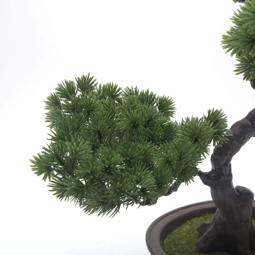 Vista 9 de Árbol de pino bonsái artificial, planta sintética de 11 pulgadas en maceta, adornos falsos para maceta, planta de bonsái de cedro japonés