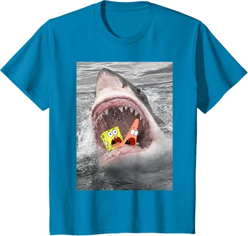 Vista 7 de Camiseta divertida de Bob Esponja con diseño de tiburón y ataque de tiburón para hombres y mujeres Negro