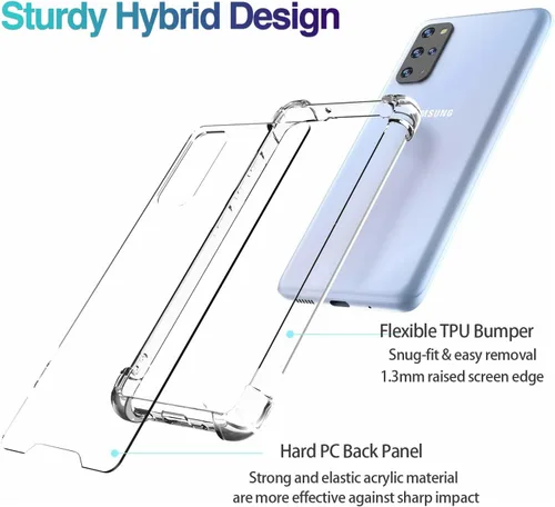 Vista 5 de KIOMY Funda transparente para Samsung Galaxy S20 Plus 5G Hybrid Hard PC Back con TPU suave parachoques [protección contra caídas de grado militar] a