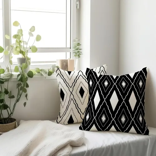 Vista 5 de Fundas de almohada bohemias en blanco y negro, fundas de almohada geométricas, fundas de almohada abstractas, fundas de almohada modernas