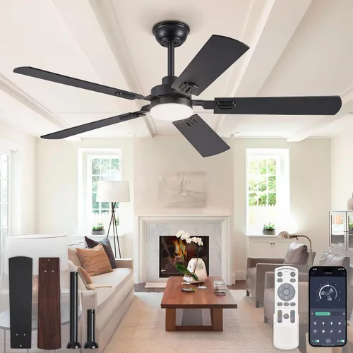 Vista 16 de ZMISHIBO Ventiladores de techo de 44 pulgadas con luces, ventilador de techo moderno negro con control remoto, ventilador de techo
