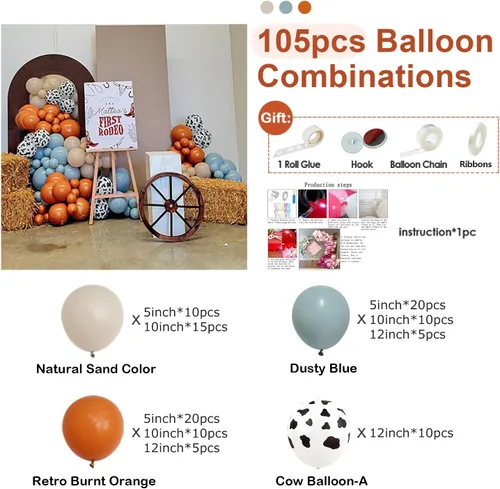 Vista 2 de Kit de arco de globos de vaquero, 105 piezas de globos de vaquero, guirnalda de globos de vaca de granja occidental, juego para cumpleaños, boda