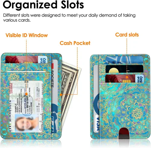 Vista 4 de Fintie Cartera delgada minimalista con bolsillo frontal, tarjetero con bloqueo RFID para tarjetas de crédito con ventana de identificación