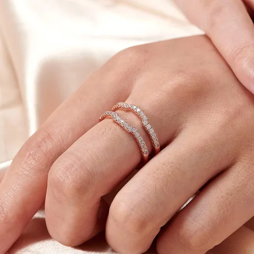Vista 5 de Blongme Anillo de boda curvado de circonita cúbica para mujer, anillo de protección, anillo de compromiso, plata de ley 925, oro rosa, oro amarillo