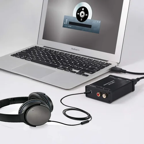 Vista 4 de LiNKFOR Convertidor de conector de auriculares coaxial USB a SPDIF RCA y conector de auriculares de 0.138 in - Adaptador de audio óptico - PCM