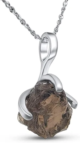 Vista 38 de Collar de cadena con colgante de piedra preciosa natural en bruto con oro blanco sobre plata de ley 925, piedra natal delicado regalo solitario