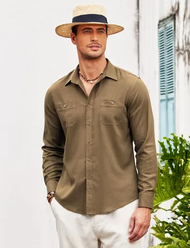 Vista 3 de COOFANDY Men's Casual Linen Shirts Long Sleeve Button Down Oxford Shirts