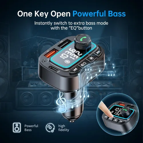 Vista 11 de Adaptador de coche Bluetooth 5.3 Transmisor FM, 42 W (PD30W y 12 W), cargador de coche USB C, receptor de radio inalámbrico, llamadas manos libres