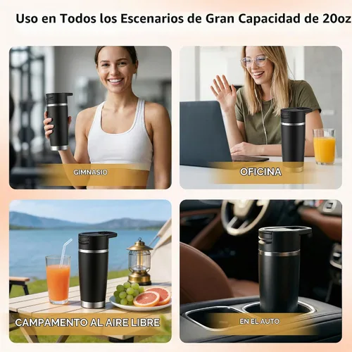 Vista 6 de Licuadora portátil con vaso aislado al vacío, licuadora personal recargable inalámbrica de 20 onzas, botella de mezcla de acero inoxidable de 120 W