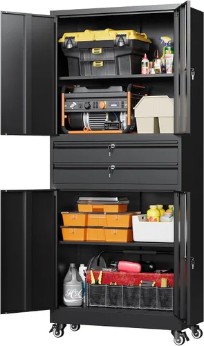Vista 14 de Letaya Gabinetes de almacenamiento de garaje de metal con ruedas,Gabinete Negro