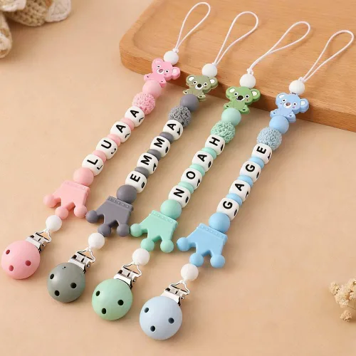 Vista 2 de Clip de chupete de koala personalizado con nombre, clips de chupete de silicona personalizados, regalo para bebé niño y niña (Koala)