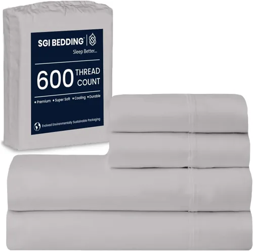 Vista 31 de SGI Bedding - Juego de sábanas de 600 hilos, 4 piezas, 100% de algodón egipcio, tamaño completo, juego de sábanas con bolsillo profundo de 38 cm