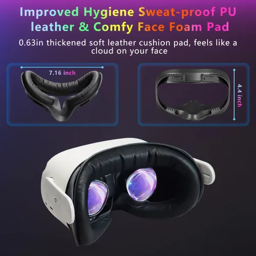 Vista 3 de Saqico Face Pad Replacement for Oculus Quest 2 - Comfortable PU Leather & Memory Foam VR Face Cushion - Anti-Sweat - Ergonomic Design - Compatible