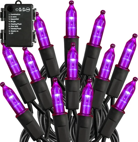 Vista 14 de TW SHINE - Luces de Navidad operadas con batería, paquete de 2, total 100 LED, 32 pies, luces de cadena operadas con batería con 8 modos, luces