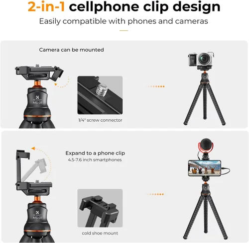 Vista 2 de K&F CONCEPT Mini trípode flexible