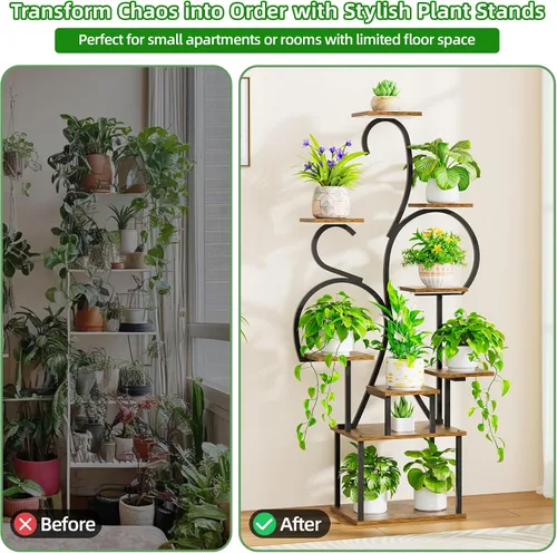 Vista 8 de POZILAN Soporte para plantas de interior con luces de cultivo, estante de esquina de 55 pulgadas de alto, estante de luz de cultivo de 9 niveles