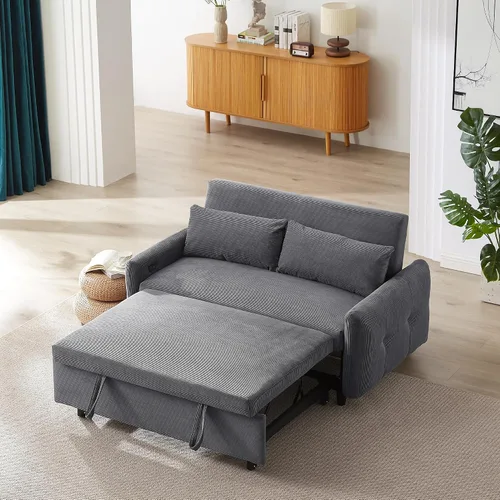 Vista 15 de Elegante sofá cama convertible de 54.7 pulgadas, sofá modular con cama extraíble con dos puertos USB y 4 almohadas, sofá biplaza para espacio