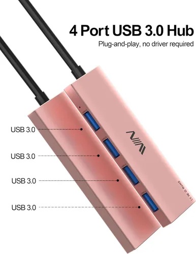 Vista 2 de Concentrador USB 3.0, divisor de concentrador USB de 4 puertos, adaptador USB A portátil multipuerto USB Hub de datos para laptop, iMac Pro, MacBook