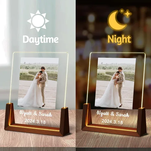 Vista 3 de Regalos personalizados de San Valentín para parejas, para él, su novio, novia, marco de fotos iluminado con nombre de foto, aniversario, cumpleaños
