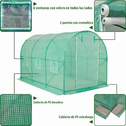 Vista 4 de Grezone Invernadero para exteriores, casa verde para invierno al aire libre, resistente, con puertas de pantalla con doble cremallera y 6 ventanas